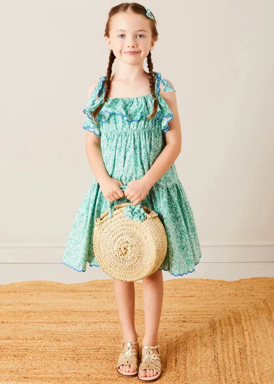 BOY Pepa London Adelaide Floral Detail Raffia Bag in Green