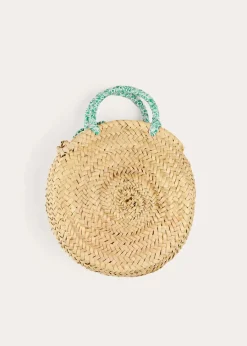 BOY Pepa London Adelaide Floral Detail Raffia Bag in Green