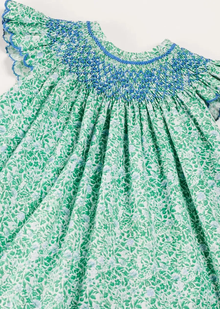 Pepa London Adelaide Floral Hand Smocked Sleeveless Dress With Bloomers in Green (3mths-3yrs)