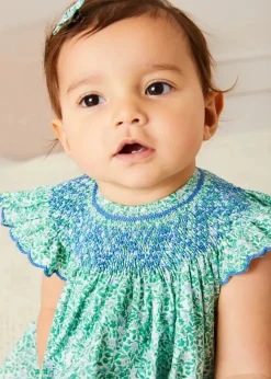 Pepa London Adelaide Floral Hand Smocked Sleeveless Dress With Bloomers in Green (3mths-3yrs)