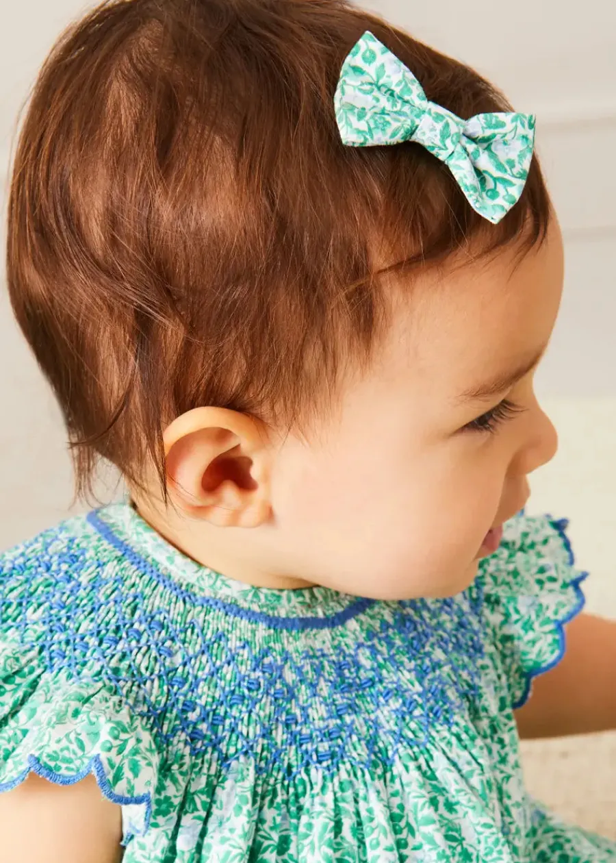 BOY Pepa London Adelaide Floral Small Bow Hair Clip in Green