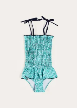 Pepa London Adelaide Floral Smock Detail Swimsuit in Green (2-10yrs)