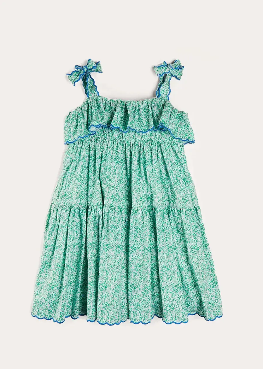 Pepa London Adelaide Floral Tiered Tie Strap Dress in Green (4-12yrs)