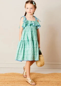 Pepa London Adelaide Floral Tiered Tie Strap Dress in Green (4-12yrs)