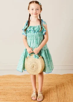 Pepa London Adelaide Floral Tiered Tie Strap Dress in Green (4-12yrs)