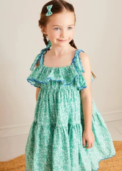 Pepa London Adelaide Floral Tiered Tie Strap Dress in Green (4-12yrs)