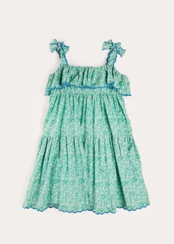 Pepa London Adelaide Floral Tiered Tie Strap Dress in Green (4-12yrs)