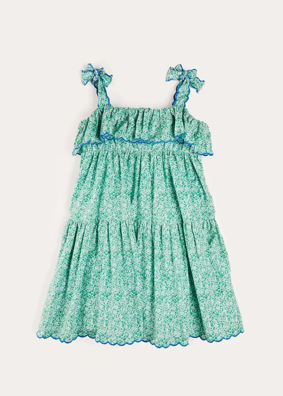 Pepa London Adelaide Floral Tiered Tie Strap Dress in Green (4-12yrs)