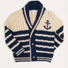 BOY Pepa London Anchor Motif Striped Cable Knit Cardigan in Navy (2-10yrs)
