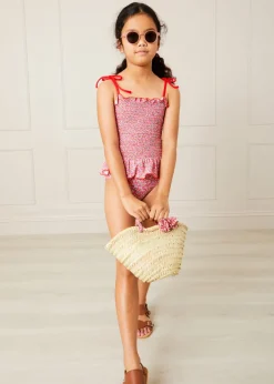 BOY Pepa London Annie Floral Print Bow Detail Straw Bag in Pink (S-M)