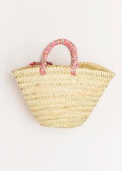 BOY Pepa London Annie Floral Print Bow Detail Straw Bag in Pink (S-M)