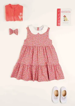 Pepa London Annie Floral Print Scalloped Collar Sleeveless Dress in Coral (4-10yrs)
