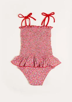 Pepa London Annie Floral Print Smock Detail Swimsuit in Pink (2-8yrs)
