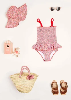 Pepa London Annie Floral Print Smock Detail Swimsuit in Pink (2-8yrs)