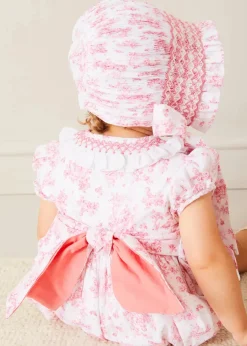 Pepa London Audrey Hand Smocked Double Breasted Short Sleeve Romper in Pink (6mths-2yrs)