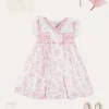 Pepa London Audrey Toile Hand Smocked Double Breasted Sleeveless Dress in Pink (12mths-10yrs) | Peter Pan Collar Swing Coat in Pink (18mths-10yrs) | Openwork Cotton Cardigan in Cream (6mths-10yrs) | Leather Mary Jane Shoes in Pink (24-34EU) | Traditional Big Bow Tulle Hairband in Dusty Pink | Openwork short socks White (0mths-8yrs)