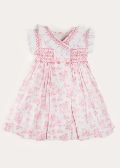 Pepa London Audrey Toile Hand Smocked Double Breasted Sleeveless Dress in Pink (12mths-10yrs)