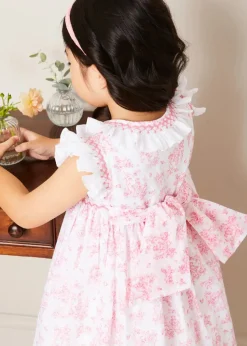 Pepa London Audrey Toile Hand Smocked Double Breasted Sleeveless Dress in Pink (12mths-10yrs)
