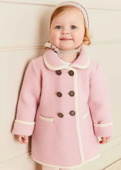 Pepa London Austrian Double Breasted White Trim Baby Coat in Baby Pink (6mths-4yrs)