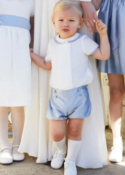 BOY Pepa London Baby Boy Celebration Blue Silk Bloomers and Linen Shirt Set (12mths-4yrs)