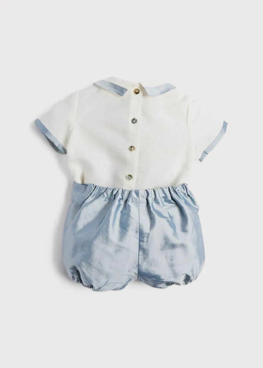 BOY Pepa London Baby Boy Celebration Blue Silk Bloomers and Linen Shirt Set (12mths-4yrs)
