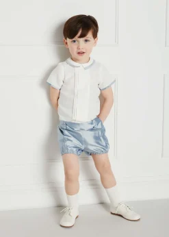 BOY Pepa London Baby Boy Celebration Blue Silk Bloomers and Linen Shirt Set (12mths-4yrs)
