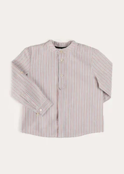 BOY Pepa London Beaufort Striped Mao Collar Long Sleeve Shirt in Blue (18mths-10yrs)