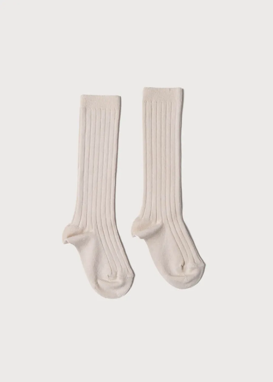 BOY Pepa London Beige Ribbed Knee-High Socks (3mths-10yrs)