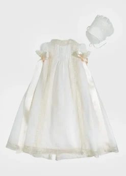 Pepa London Bespoke Christening Gown with Side Satin Sash and Bonnet