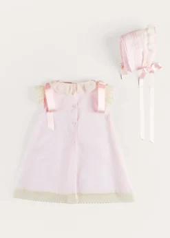 Pepa London Bespoke Organic Cotton Christening Dress and Bonnet in Light Pink