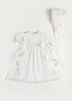 Pepa London Bespoke Organic Cotton Dress With Shoulder Ribbons and Bonnet