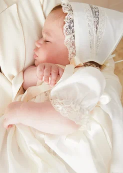 Pepa London Bespoke Organic Cotton Dress With Shoulder Ribbons and Bonnet
