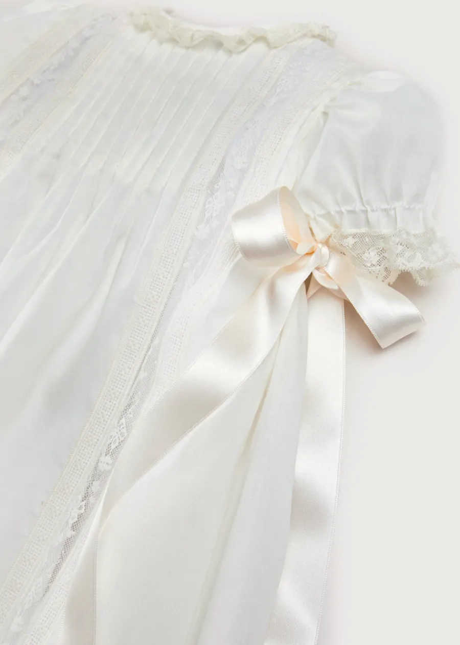 Pepa London Bespoke Organic Cotton Dress With Shoulder Ribbons and Bonnet