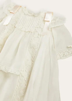 Pepa London Bespoke Organza Silk Christening Gown With Antique Lace and Bonnet