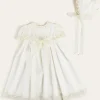Pepa London Bespoke Plumeti Embroidered Organic Lawn Cotton Christening Dress and Bonnet
