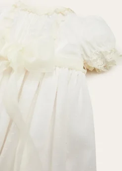 Pepa London Bespoke Plumeti Embroidered Organic Lawn Cotton Christening Dress and Bonnet