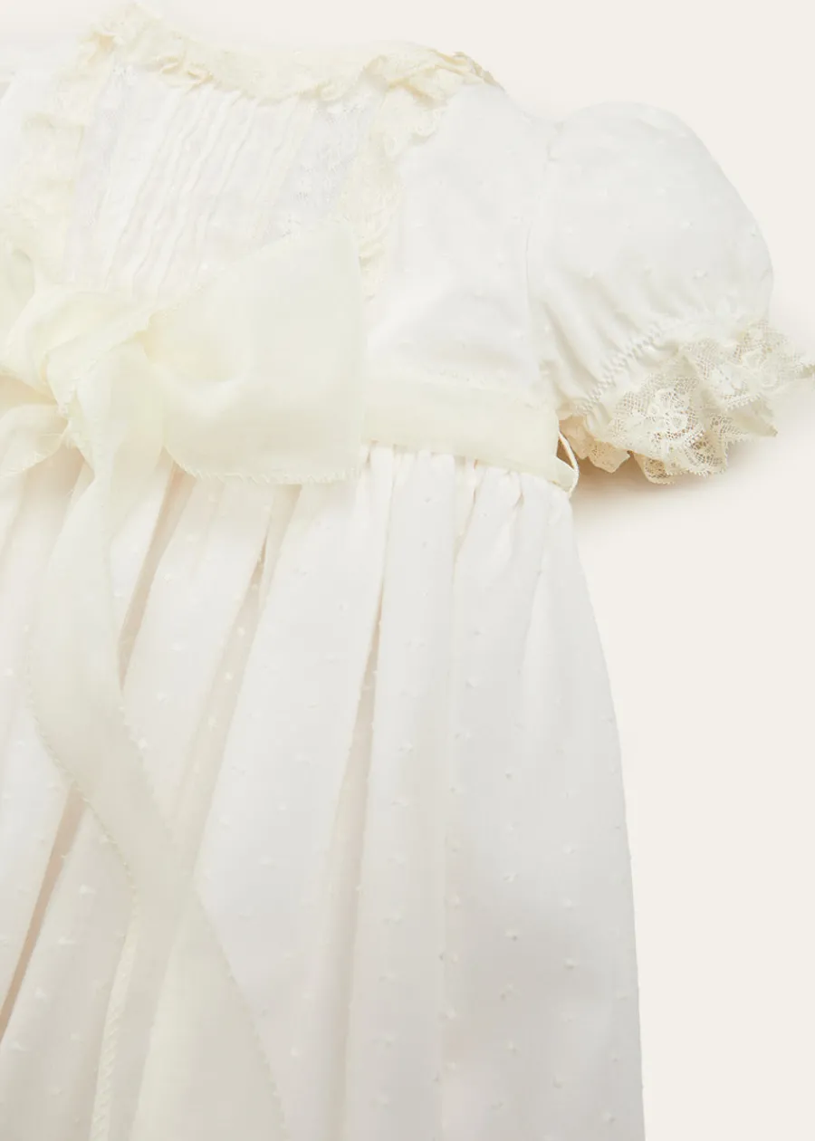 Pepa London Bespoke Plumeti Embroidered Organic Lawn Cotton Christening Dress and Bonnet