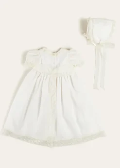 Pepa London Bespoke Plumeti Embroidered Organic Lawn Cotton Christening Dress and Bonnet