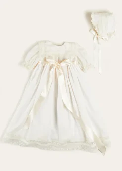 Pepa London Bespoke Traditional Christening Gown with Front Satin Sash and Bonnet