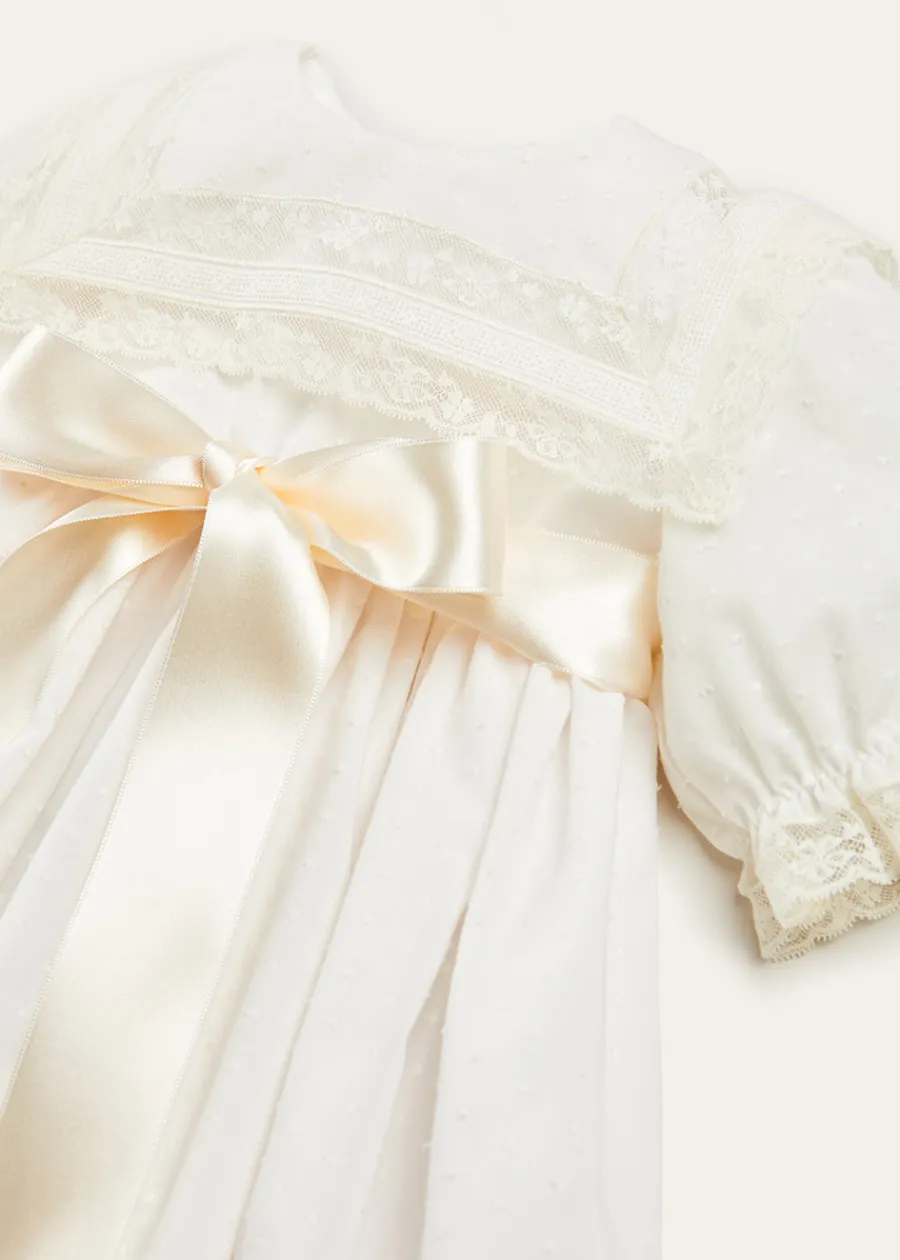 Pepa London Bespoke Traditional Christening Gown with Front Satin Sash and Bonnet
