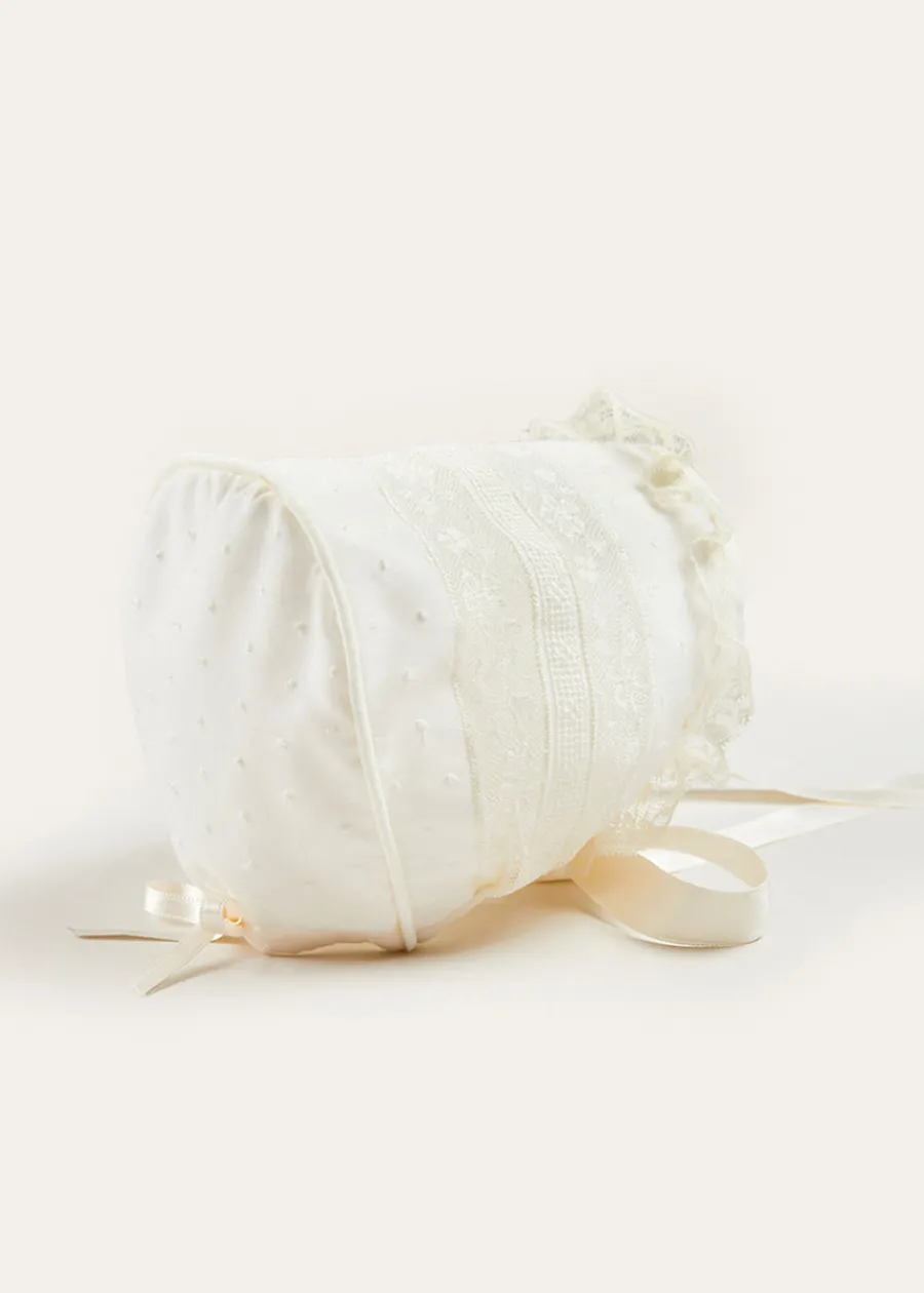 Pepa London Bespoke Traditional Christening Gown with Front Satin Sash and Bonnet