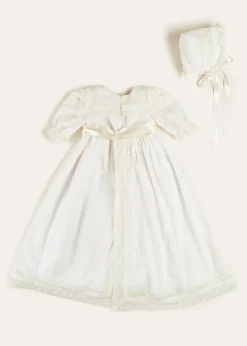 Pepa London Bespoke Traditional Christening Gown with Front Satin Sash and Bonnet
