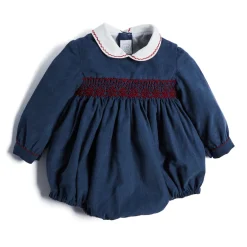 BOY Pepa London Blue Hand Smocked Corduroy Romper