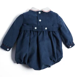BOY Pepa London Blue Hand Smocked Corduroy Romper