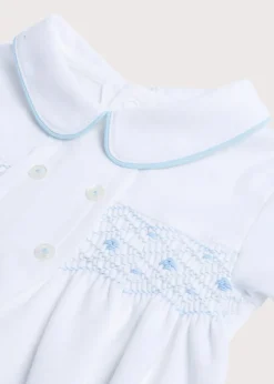 BOY Pepa London Blue Hand Smocked Cotton All-in-One (1-18mths)