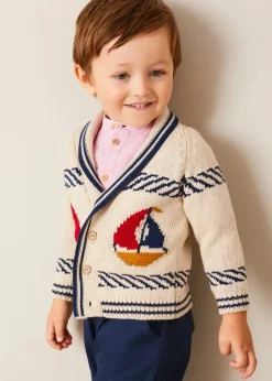 BOY Pepa London Boat Motif Shawl Neck Nautical Cardigan in Beige (2-10yrs)
