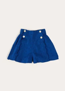 Pepa London Broderie Anglais Button Detail Shorts in Blue (4-12yrs)