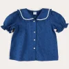 Pepa London Broderie Anglaise Statement Collar Short Sleeve Blouse in Blue (4-12yrs)