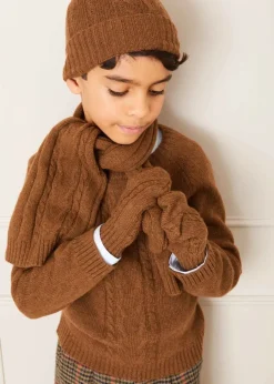 BOY Pepa London Cable Detail Knitted Mittens in Brown (S-L)