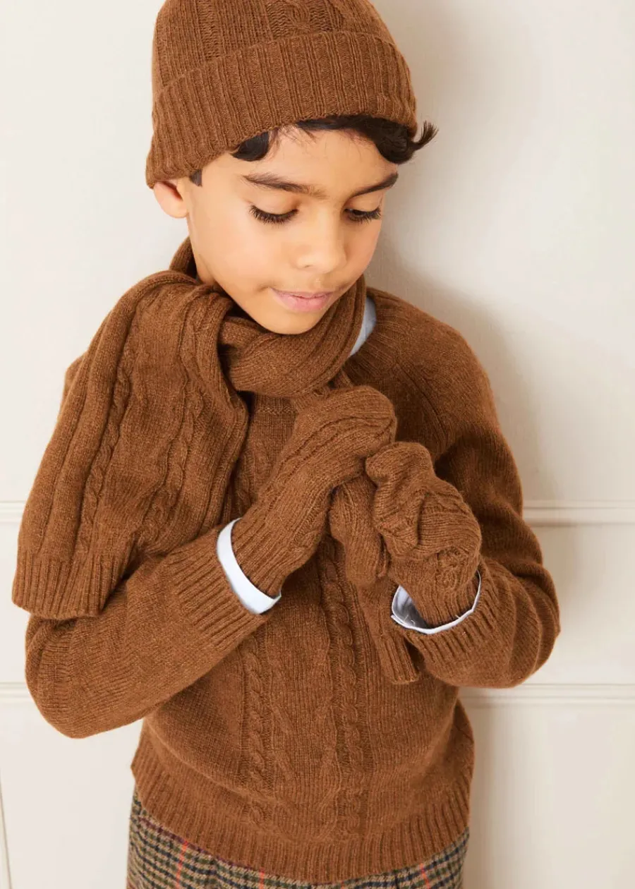 BOY Pepa London Cable Detail Knitted Mittens in Brown (S-L)